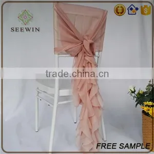 Fashionable Fancy Chaivari Lycra Curly Ruffles Chiffon Chair Sash Chair Hood for Banquet thumbnail-2