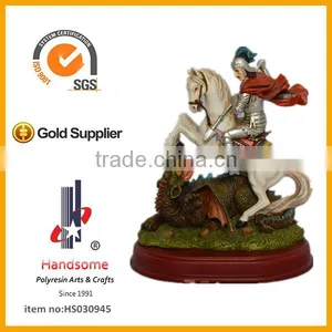 Polyresin Knight Resin Statue Kill Demon With Wooden Base thumbnail-1