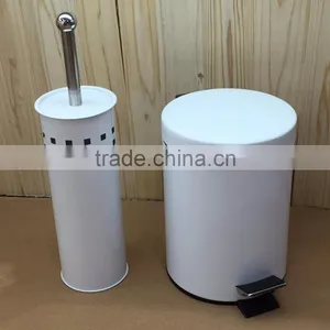 Home Kitchen Metal Pedal Waste Bin Trash Can and Toilet Brush Holder Set thumbnail-1
