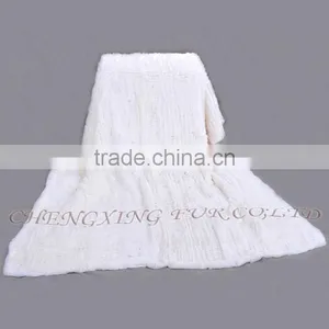CX-D-95 European Fashion White Knitted Real Rex Rabbit Fur Blanket Area Rug For Living Room thumbnail-5
