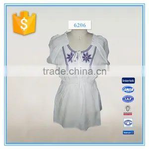 2016 Embroidery Neck Design White Casual Blouse thumbnail-1