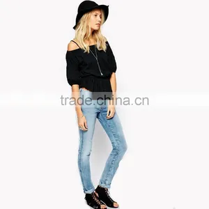 China Factory Wholesale Women New Design Pattern Jeans Pants thumbnail-1