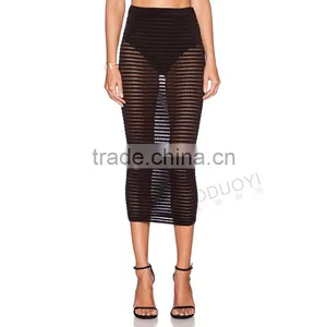 MGOO New Brand Design Women Sexy Transparent Skirts Black Mesh Midi Long Special Skirts 15146A926 thumbnail-5