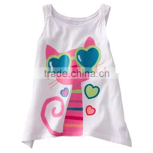 Girls White With Lovely Cute Kitty Printed Sleeveless Cartoon t Shirts Children's Summer Clothing thumbnail-1