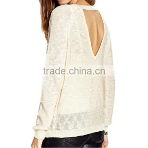 Custom Crew Neck Slub Knitted Pullover Sweater With Back Opening thumbnail-3