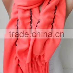Ruffle Pashmina Scarf.Coral Scarf Ruffled Scarf Frilly Scarf Orangescarf Elegancescarf Pashmina Shawls Fashion Gifts thumbnail-2