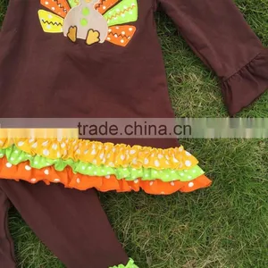 2T-7 New Baby Girls Thanks Giving Pant Outfits Turkey Boutique Outfits Matching Hair Bows and Chunky Necklace Set thumbnail-6