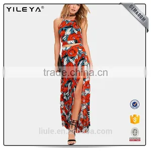 Hot Sale Beach Dress Floral Printed Two Piece Sexy Maxi Dress thumbnail-1