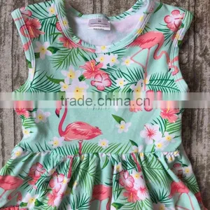 Baby Girls Clothes Kids Wear Summer Flamingo Mint Coral Ruffles Print Dress Cotton Mtaching Accessories Boutique Sleeveless thumbnail-2
