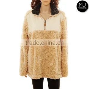 Plus Size Women Clothing Youth Quarter Zip Knitted Sherpa Fleece True Grit Frosted Pullover Sweater Sports Winter Jacket thumbnail-6