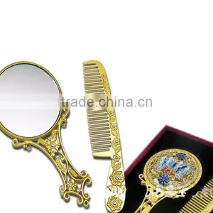 A Chinese Carnelian Handle Hand Mirror,Bronze Hollow Handle Oval Mirror + Comb Suit With Logo Customized thumbnail-4
