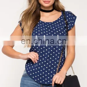 Custom 100% Polyester Woman Round Neck Dot Printed T-shirt thumbnail-2