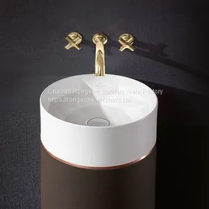 Bahtoom Diamond New Design Round Shape Luxury White Color Ceramic Countertop Art Hotel Apartment Hand Sink thumbnail-1