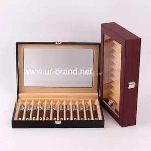 High Quality 12 Slots Leather Pen Box Fountain PenDisplay Box Wholesale,wooden Pen Box With Custom Logo thumbnail-1