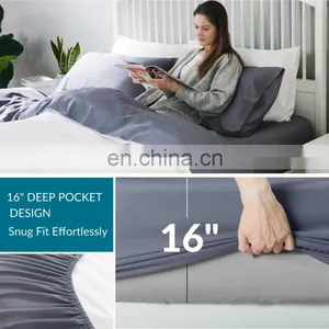2020 Wholselar Luxury Online 100% Organic Bamboo Fabric Plain Queen Bed Sheet Bedding Set With Pillow Cover thumbnail-6