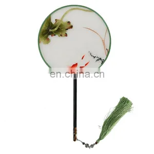 Chinese Style Multi-pattern Silk Embroidery Dual-faced Handmade Fan With Wooden Handle and Tassel Pendant(19*37cm) thumbnail-1