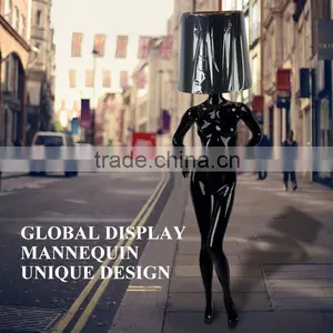 Fashional Window Display Model With Lamp Shape Head Black Female Women Fashion Mannequin thumbnail-1