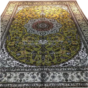 6'x9' Handmade Golden Silk Persian Carpet and Rug for Sitting Room and Bedroom thumbnail-1