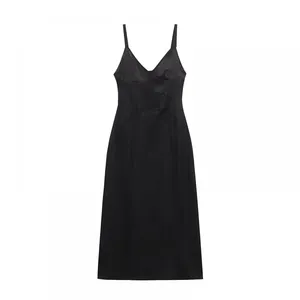 Elegant Women's Temperament V-neck Sleeveless Mid Length Backless Dress, Small Black Dress thumbnail-4