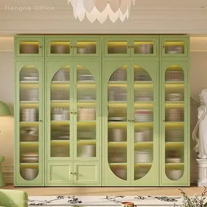 High-End Creamy White Display Cabinet for Luxury Living Room Furniture, Modern Arched Metal Bookcase With Fluted Glass Doors-OEM/ODM thumbnail-4