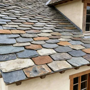 Natural SLATE Tiles, Rust-colored Bluestone Tiles, Villa Roof Tiles, Roof Tiles, SLATE, Fish-scale Tiles, Shale Tiles thumbnail-1