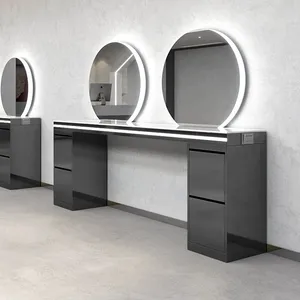Stainless Steel Hair Salon Mirror Luxury Led Light Wall Mounted Hair Salon Mirrors Station thumbnail-3