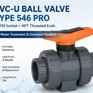 PVC-U Ball Valve Type 546 Pro With ASTM Socket NPT Threaded Ends For Water Treatment thumbnail-1