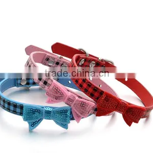 Wholesale Dog Collar Supplies Square Sequins Embroidery Bows Pet Collar thumbnail-2