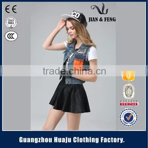 2016 Fashion Blue Short Washed Wholesale Jean Vest Ladies Denim Vest thumbnail-5