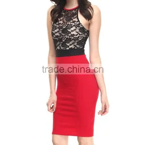 Party Club Ladies Career Dress Sexy Nude Mesh Lace Pattern Red Black Patchwork Asian Suits thumbnail-3
