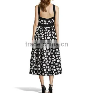 Black And Ivory Polka Dot Patterned Chiffon Midi Semi Formal Dresses thumbnail-3