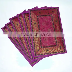 Placemats and Coaster in Pink Color Indian Silk Table Runner thumbnail-2