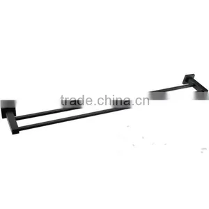 All Black Bathroom Accessories Square Design Double Towel Bars Chrome Surface Wall Mounted Towel Rack thumbnail-1