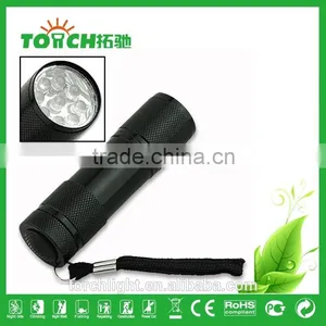 9 Leds Flash Light Black Hiking Camping Mini 9-LED Super Bright Torch Lamp Flashlight Linterna for AAA Battery thumbnail-1