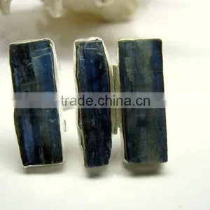 Blue Kyanite Multi Stone Rough Natural Gemstones Ring, Matt Finish Adjustable Rings, 925 Solid Sterling Silver Rings thumbnail-2