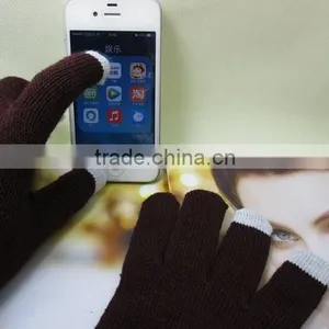 Different Material Acryllic 3 Fingers Knitted Touch Gloves thumbnail-1