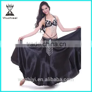 Wuchieal Professional Belly Dance Performance Skirt, Black Satin Skirt Long thumbnail-1