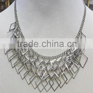 Newest Gold & Silver Necklace Short Chain Lozenge-shaped Charm Wholesale thumbnail-5