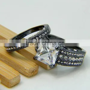 Vintage Lovers Ring Designs Wide Large Zircon Stone Gunblack Plated Wedding Bands thumbnail-5