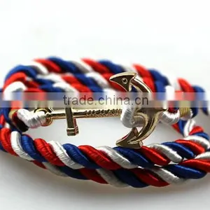Leather Rope Stainless Steel Gold Anchor Bracelet/Hook Bracelet Anchor Wholesale thumbnail-4