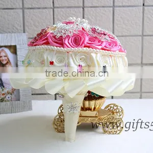 Elegant Lovrly White and Pink Wedding Bouquet With Crystal Bead Curtain thumbnail-2