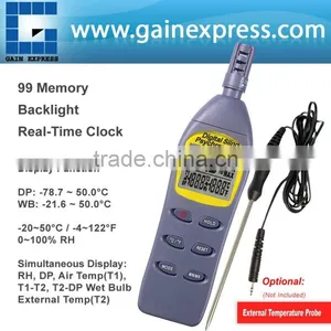 Handheld Hygro-thermometer for RH, DB, DP, WB and External Temp C/F With Temp Differential, Memory and Clock thumbnail-1