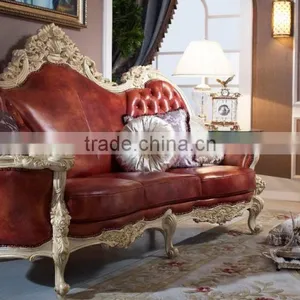 Luxury Solid Wood Red Leather Sofa, Royal Living Room Leather Sofa thumbnail-4