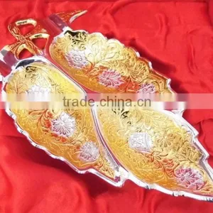 New Design Promotional Gift Gold and Silver Plated Brass Leaf Shape Bowl Tray thumbnail-3