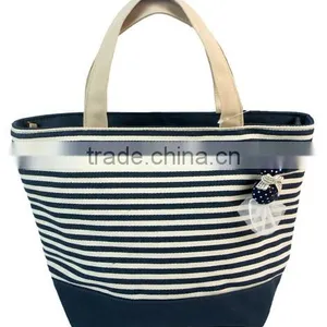 Fashion Stripe Canvas Bag Women Handbag (Blue White) thumbnail-1