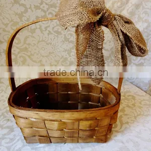 Rustic Woodchip Flower Girl Basket Wedding & Gift & Fruit & Card Basket for Christmas & Garden Decoration thumbnail-1