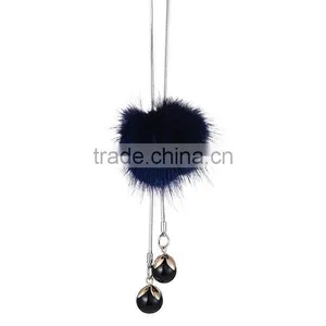 Hot New Korea Pompon Necklace Mink Fur Ball Long Sweater Necklace for Antumn Winter thumbnail-4