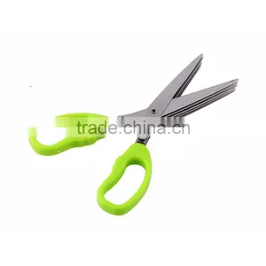 Multi-functional Stainless Steel Kitchen Knives 5 Layers Scissors Sushi Shredded Scallion Cut Herb Spices Scissors Cooking Tools thumbnail-3