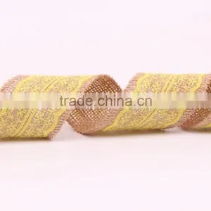 Jute Burlap Natural Hessian Ribbon With Yellow Lace Trim Wedding Rustic Vintage thumbnail-1