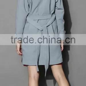 Beige /Grey/Indigo Blue Color Open Front Design Full Lined Long Jacket,beautiful Women Belted Textured Trench Jacket Coat thumbnail-2